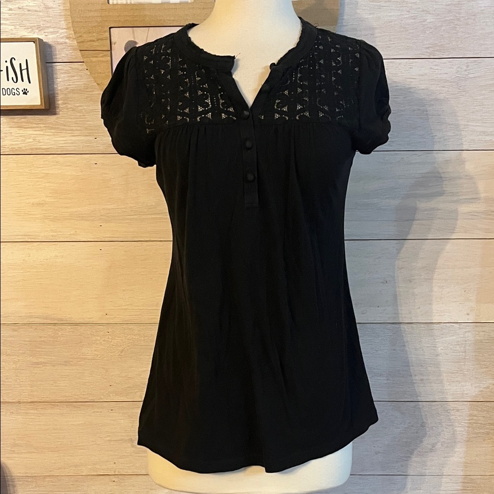 LOFT Black Buttoned Lace Women's Blouse S